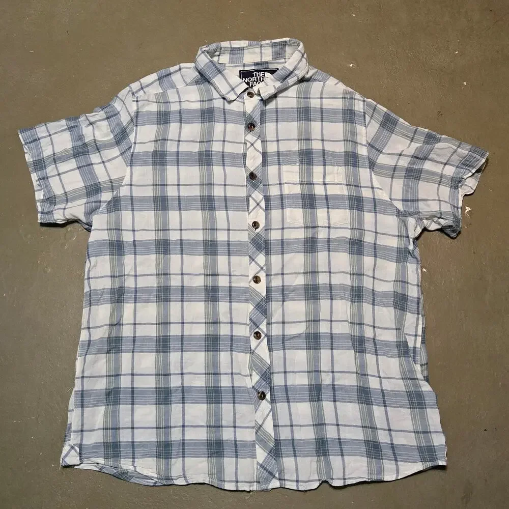 The North Face Plaid Short‎ Sleeve Button Up Shirt Men's Size XL